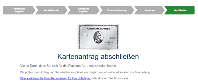 Geschafft! American Express prüft Ihren Antrag. Anschließend müssen Sie nur noch Ihre Identität bestätigen.