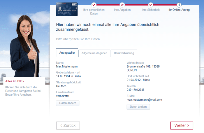 Bevor Sie den Online-Antrag absenden, haben Sie noch die Möglichkeit, all Ihre Angaben zu prüfen und gegebenenfalls abzuändern.